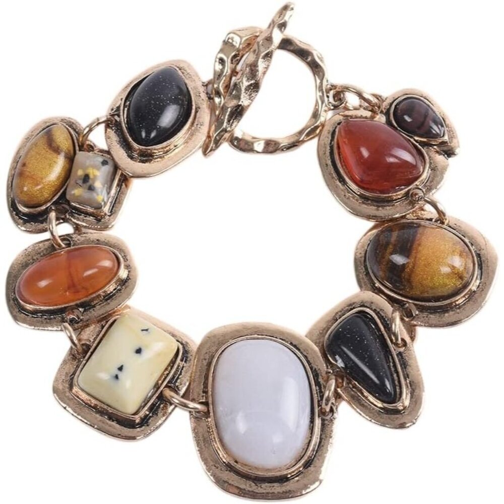 Vintage Ethnic Big Stones Bracelet for Women with Turquoise White Yellow Colorfu